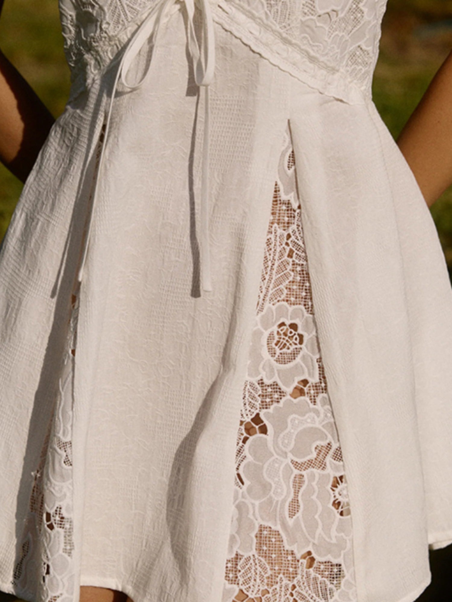 Vacation White Lace Halter Deep V-Neck Beach Cover-Up Dress