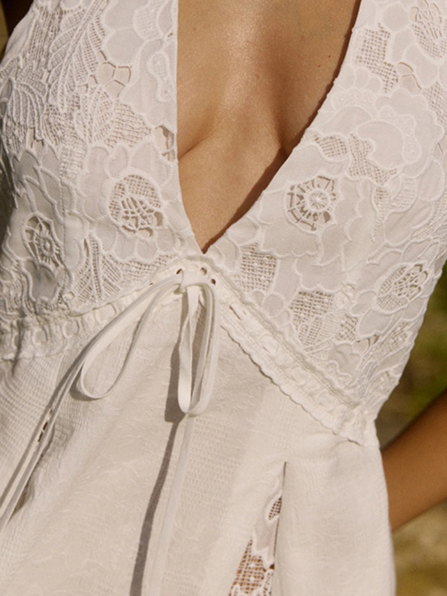 Vacation White Lace Halter Deep V-Neck Beach Cover-Up Dress