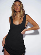 Casual White Knit U-Neck Drawstring Vacation Mini Dress