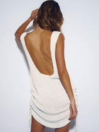 Casual White Knit U-Neck Drawstring Vacation Mini Dress