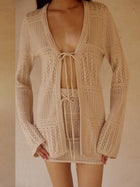 Soft Style Beige Crochet Knit Sun Protection Cardigan Set