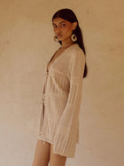 Soft Style Beige Crochet Knit Sun Protection Cardigan Set