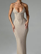Vacation Beige Crochet Lace-Up Backless Beach Cover-Up Maxi Dress