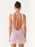 Light Pink Sleeveless Crochet Fringe Beach Cover-Up Dress