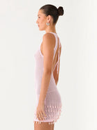 Light Pink Sleeveless Crochet Fringe Beach Cover-Up Dress