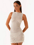 Light Pink Sleeveless Crochet Fringe Beach Cover-Up Dress