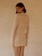Beige Crochet Knit Cardigan & Mini Skirt Beach Cover-Up Set