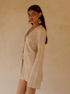 Beige Crochet Knit Cardigan & Mini Skirt Beach Cover-Up Set