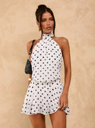 Polka Dot Halter Backless Beach One-Piece Mini Dress