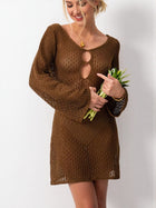 Minimalist Brown Crochet Knit Bodycon Cover-Up Dress