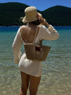 Minimalist Brown Crochet Knit Bodycon Cover-Up Dress