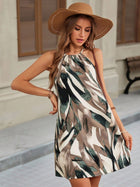 Abstract Print Halter Neck Sleeveless A-Line Mini Dress