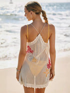 Ocean Embroidered Crochet Knit Spaghetti Strap Beach Cover-Up Dress