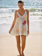 Ocean Embroidered Crochet Knit Spaghetti Strap Beach Cover-Up Dress