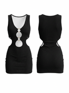 Black Sleeveless Triple O-Ring Multi Cutout Bodycon Mini Dress