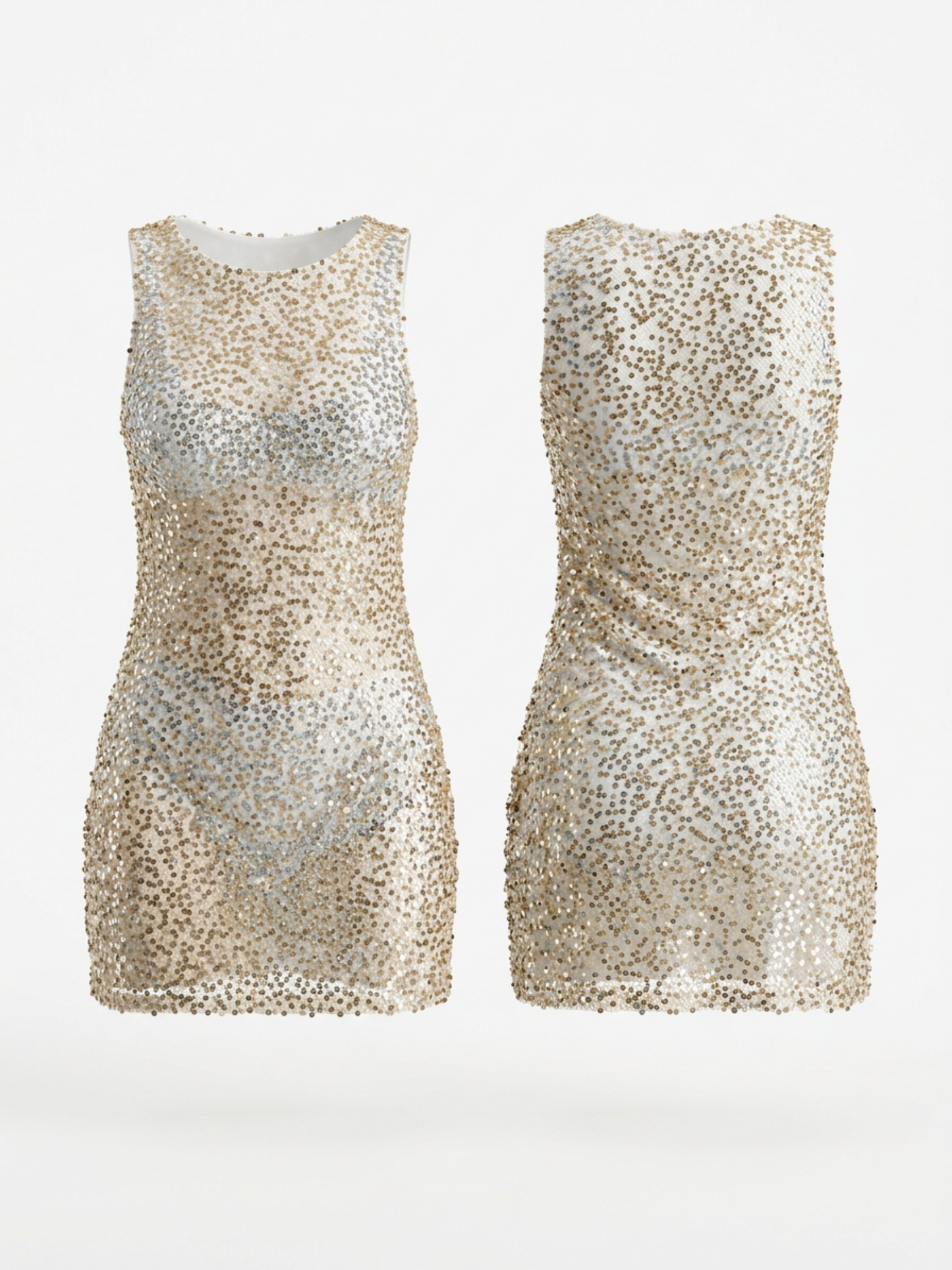 Champagne Gradient Sequin Sleeveless Bodycon Mini Dress