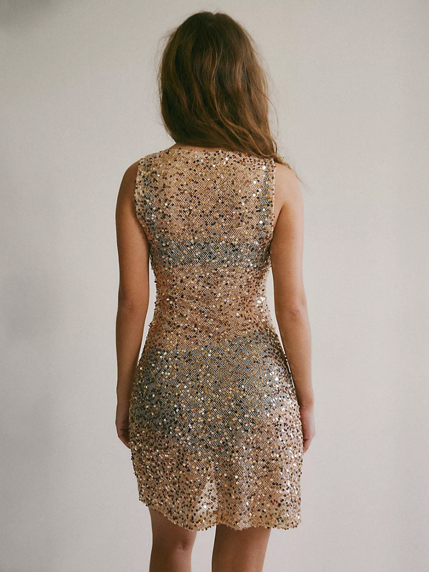 Champagne Gradient Sequin Sleeveless Bodycon Mini Dress