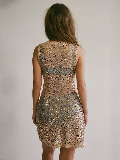 Champagne Gradient Sequin Sleeveless Bodycon Mini Dress