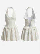 White Lace Halter Corset Bustier Flared Mini Dress
