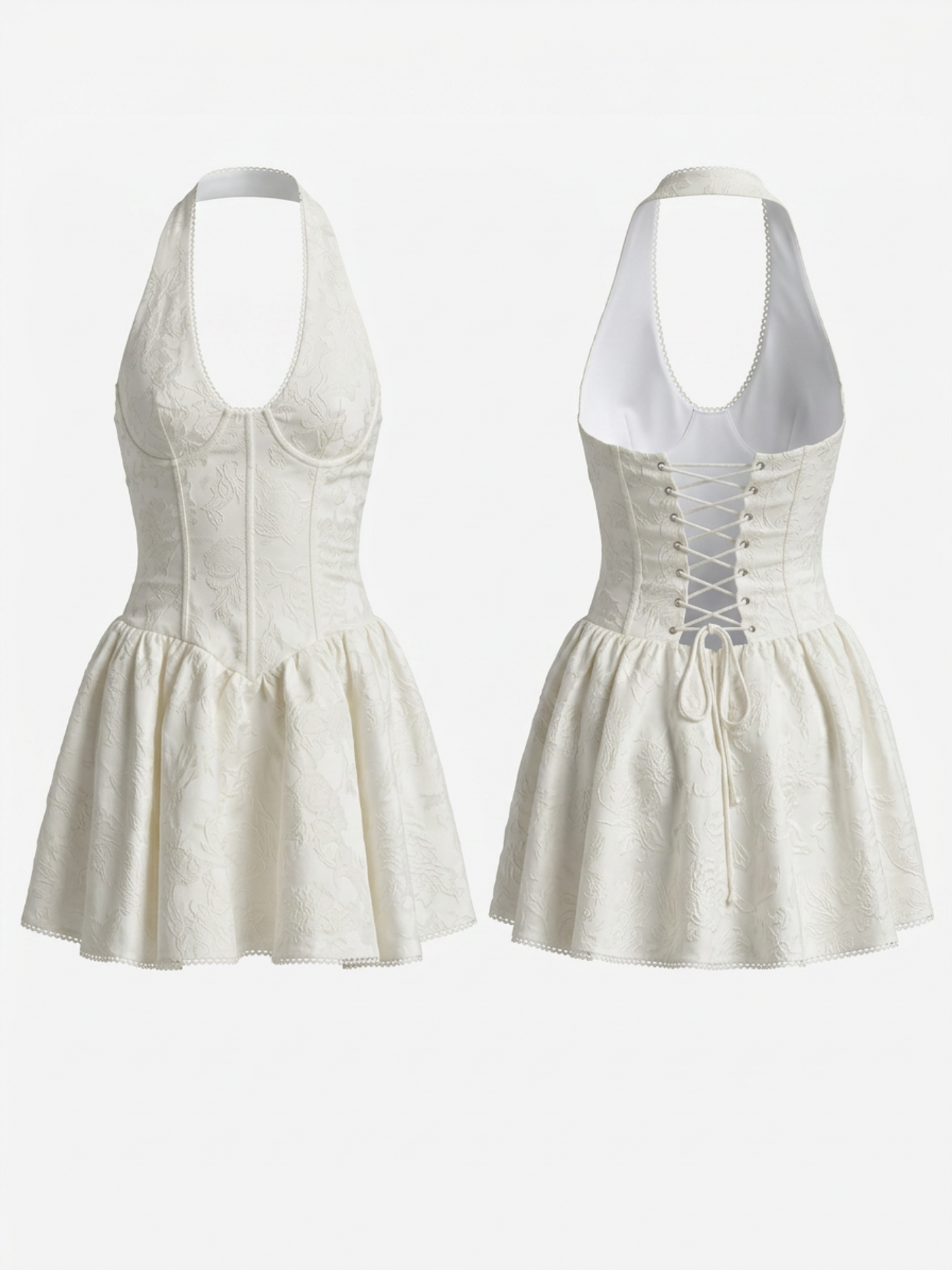 White Lace Halter Corset Bustier Flared Mini Dress