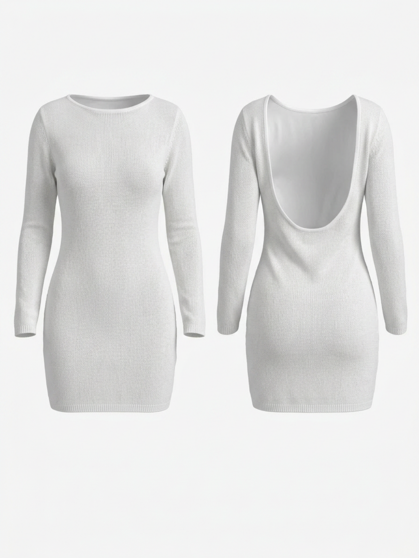 Boho See Through Knit U Back Long Sleeve Bodycon Dress
