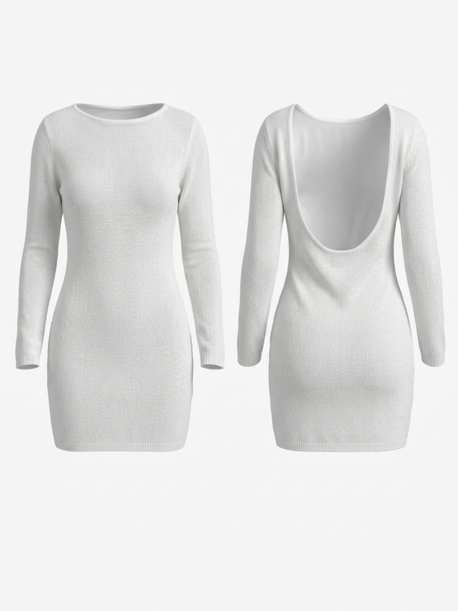 Boho See Through Knit U Back Long Sleeve Bodycon Dress