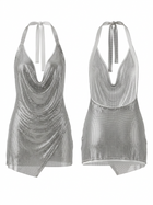 Glitter Halter Cowl Neck Mini Cover Up Dress