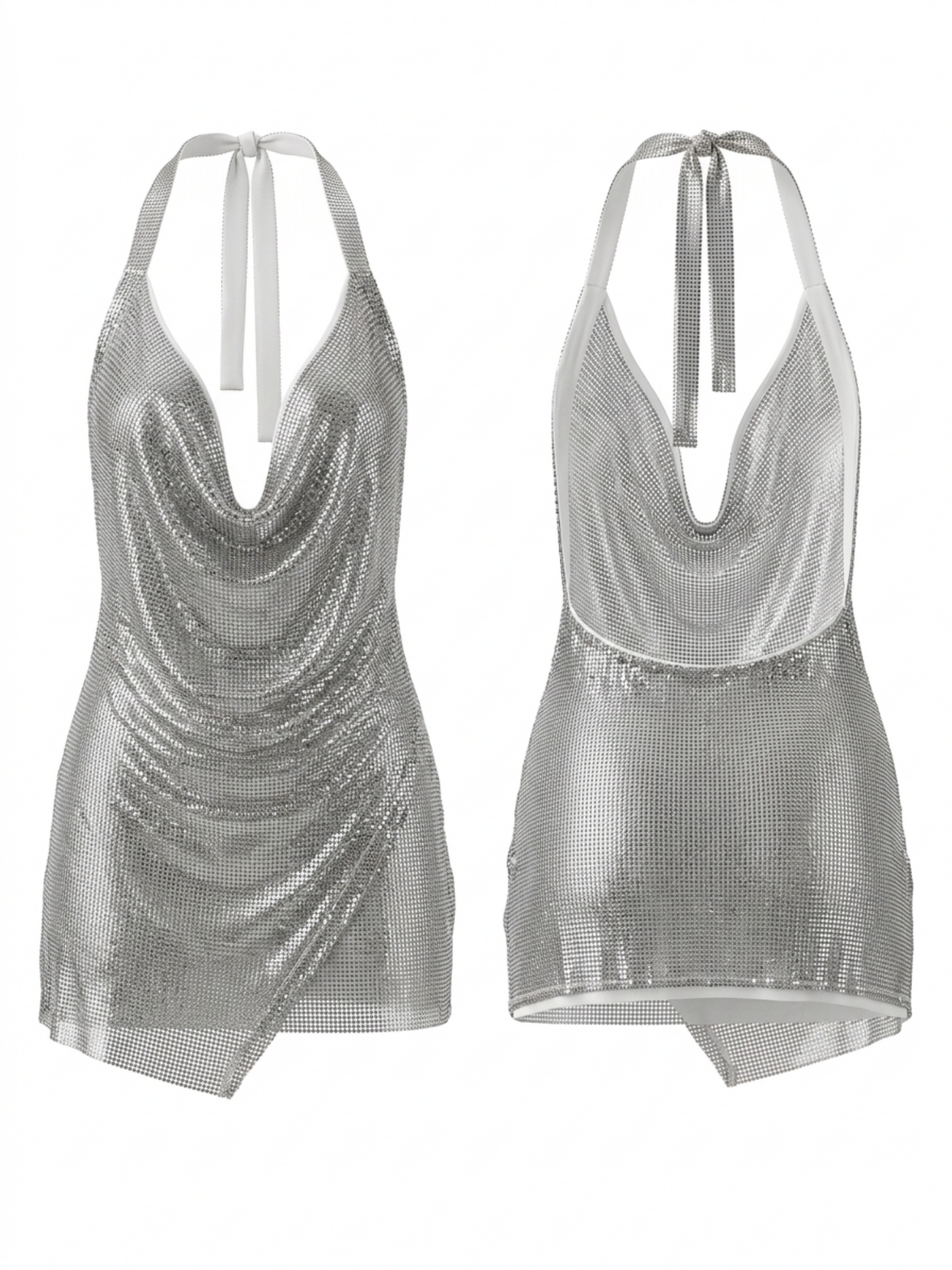 Glitter Halter Cowl Neck Mini Cover Up Dress