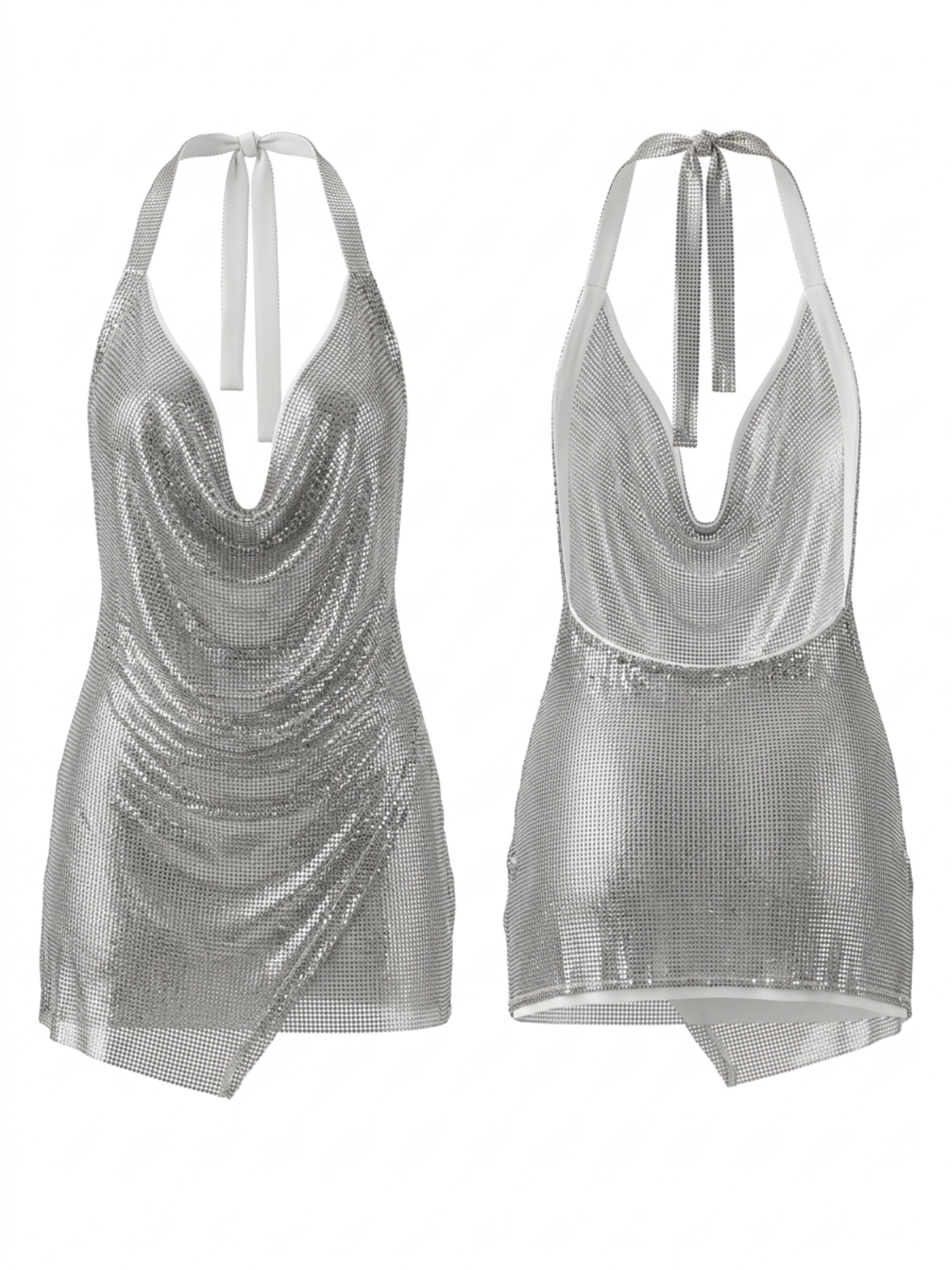 Glitter Halter Cowl Neck Mini Cover Up Dress