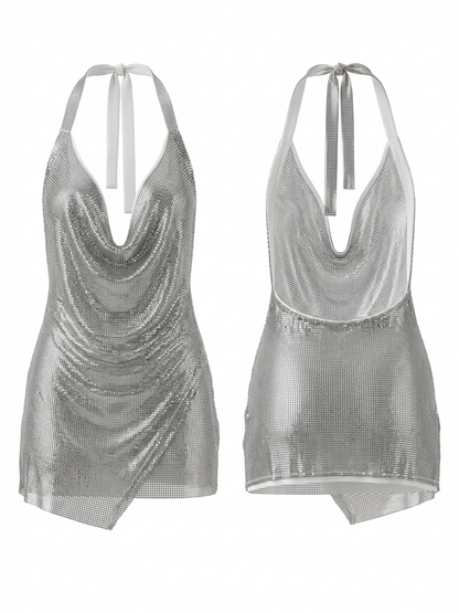 Glitter Halter Cowl Neck Mini Cover Up Dress