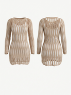 Hollow Out Knit Long Sleeve Beach Cover Up Dress