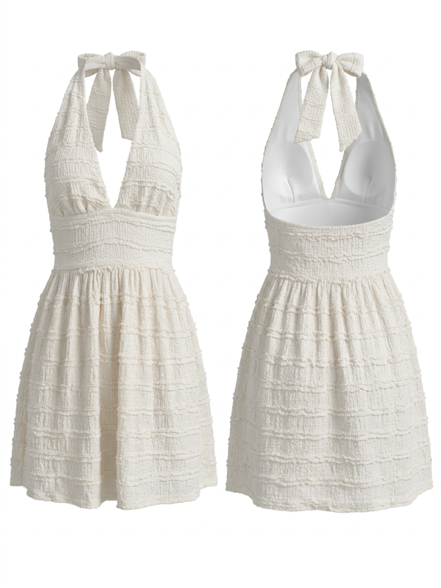 Smocked Waist Tiered Ruffle Halter Flowy Mini Dress