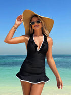Frill Halter Ruched Waist Ruffle Hem Tankini Dress