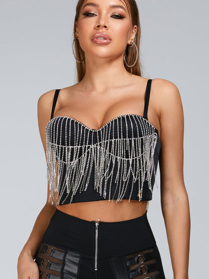 “Stitching Sexy” Cutout Mesh Beading Tassel Corset Tracksuit