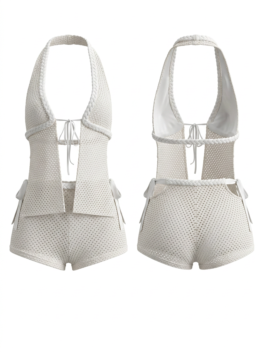 Trendy Woven Backless Beach Vacation Set