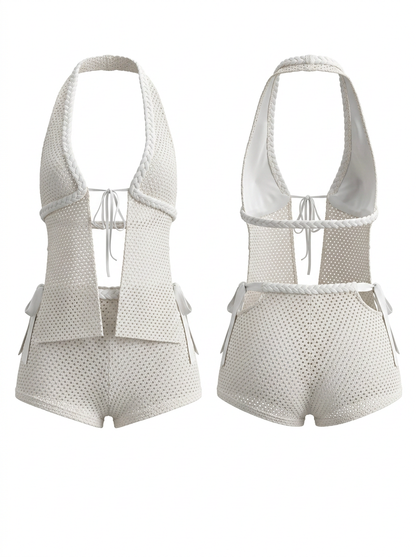 Trendy Woven Backless Beach Vacation Set