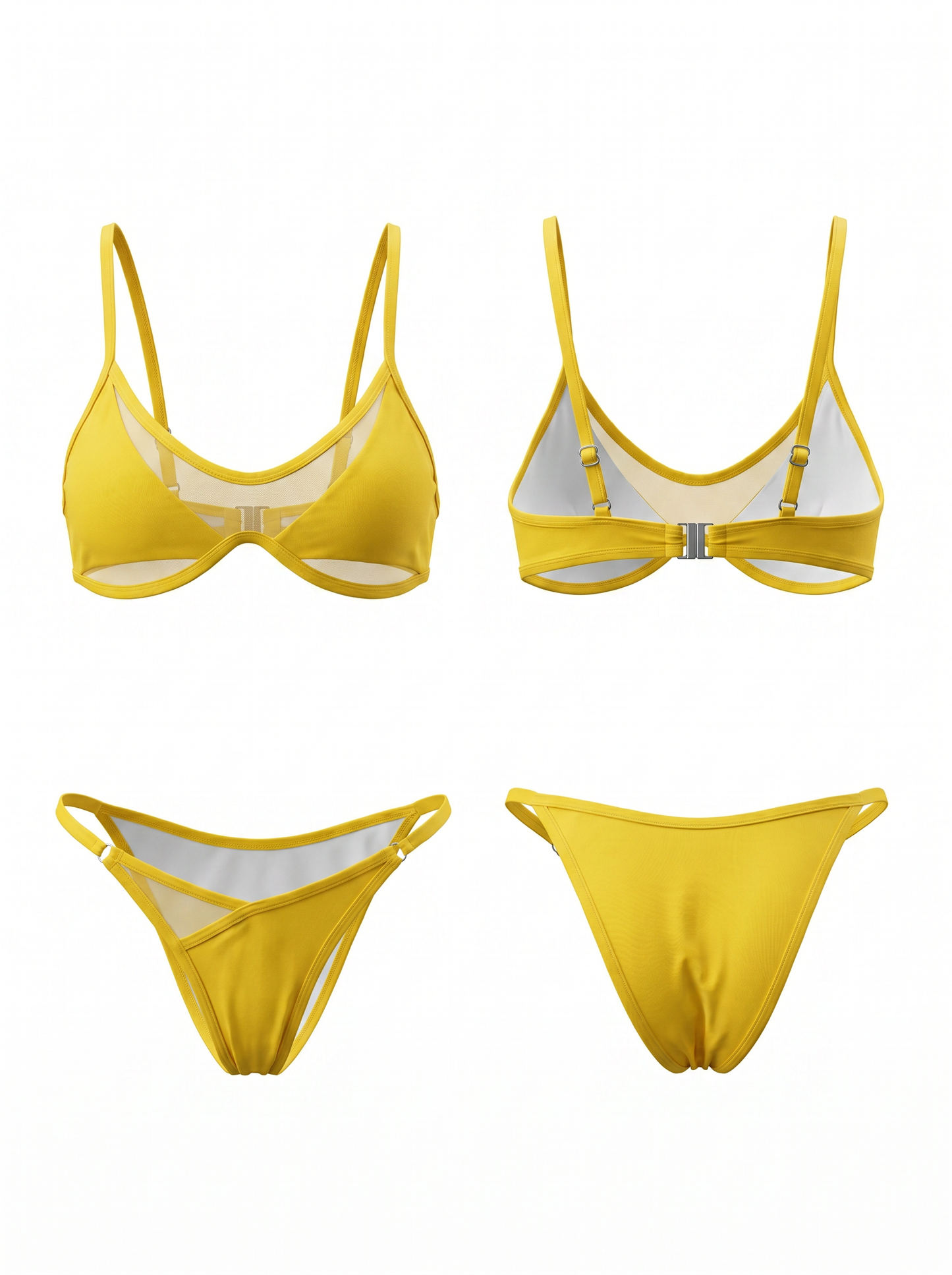 Mesh Spliced Cutout Tie Bikini