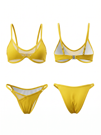 Mesh Spliced Cutout Tie Bikini