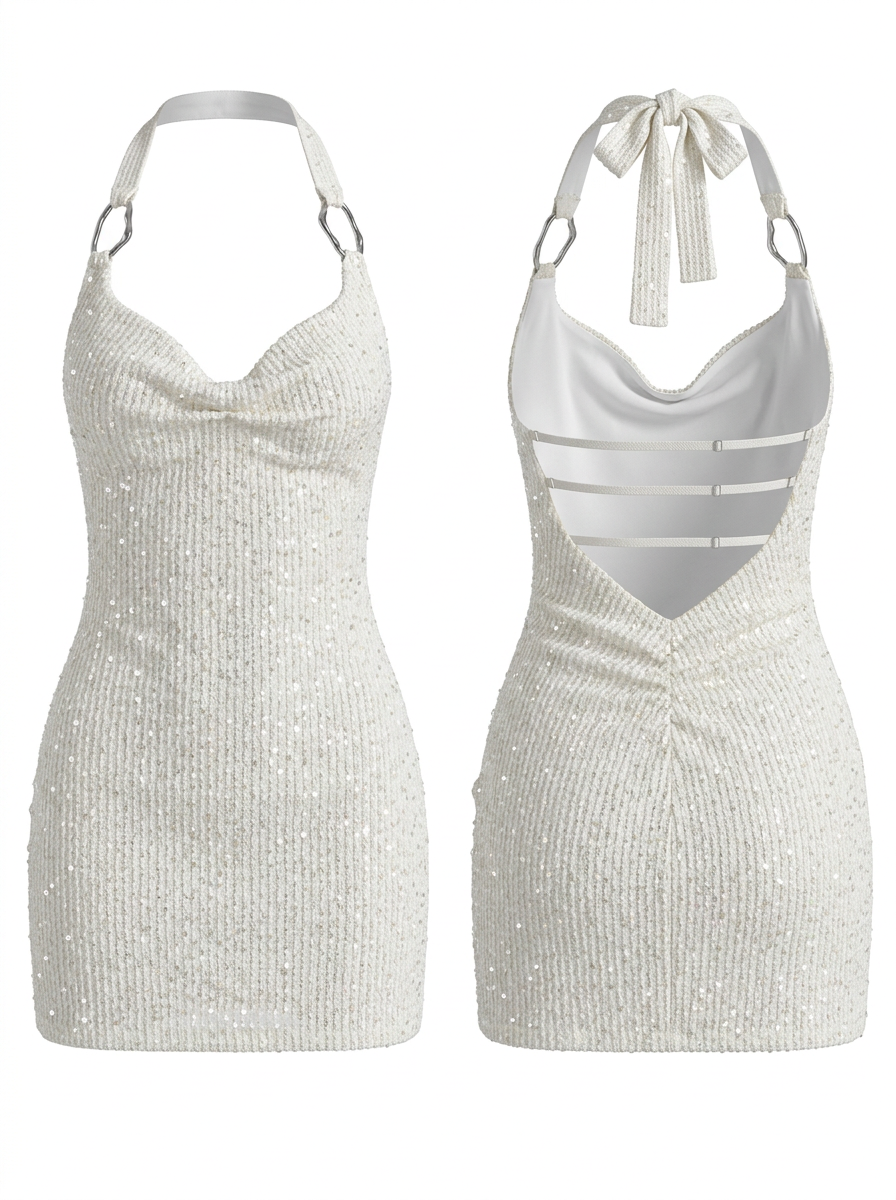 Vacation Style Halter Tie Sequin Backless Sexy Dress