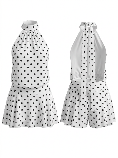 Polka Dot Halter Backless Beach One-Piece Mini Dress