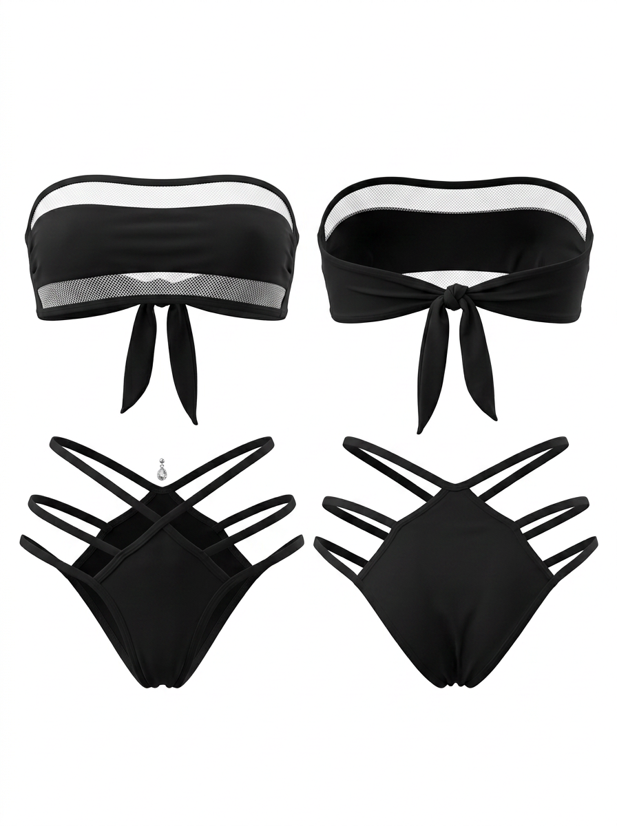 Black Bandeau Cutout Crisscross Strap Bikini