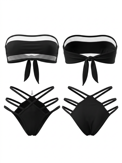 Black Bandeau Cutout Crisscross Strap Bikini