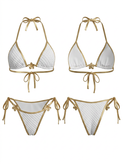 Sexy Halter Contrast Color with Metal Bikini Set