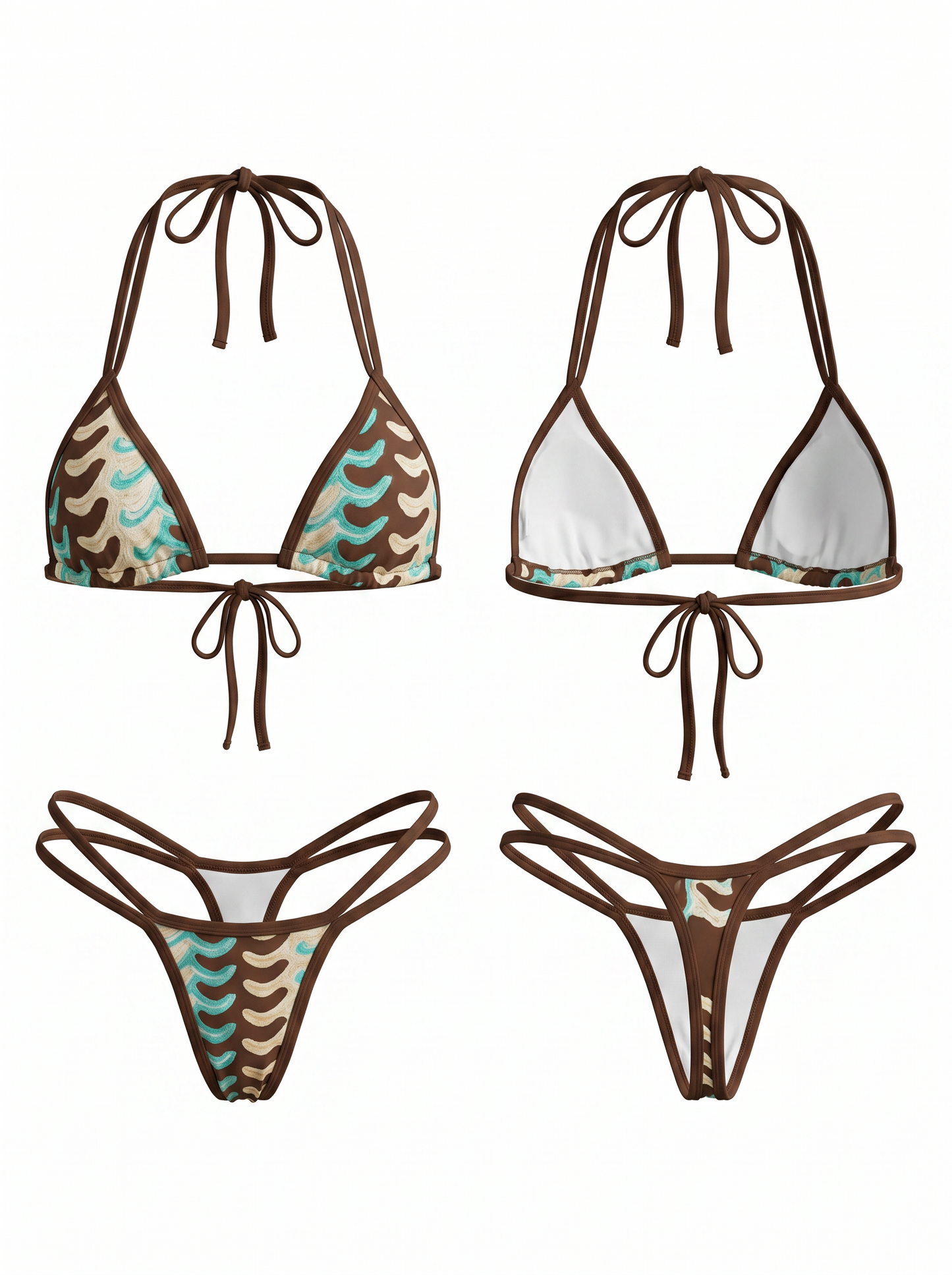 Vacation Retro Wave Print Minimalist Bikini