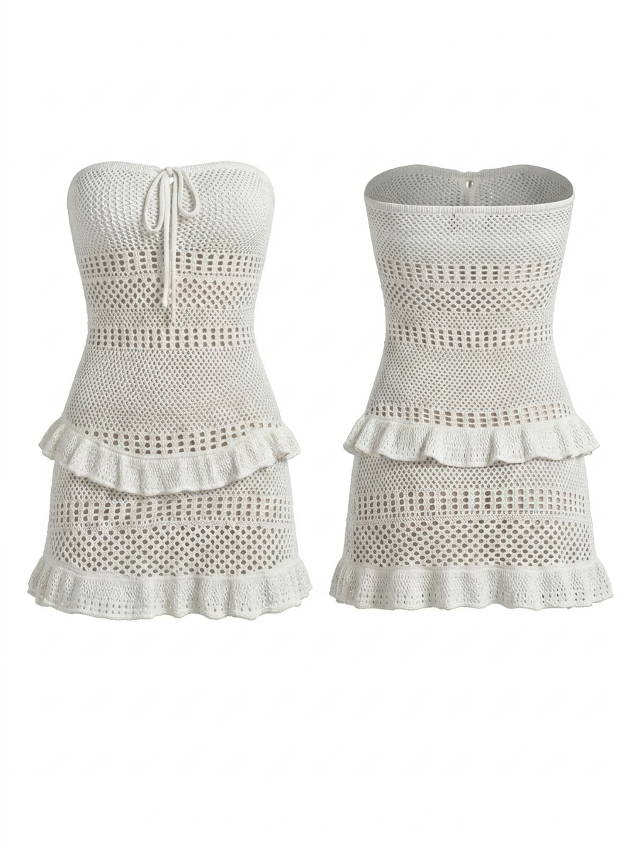 Vacation White Crochet Halter Bodycon Openwork Mini Dress