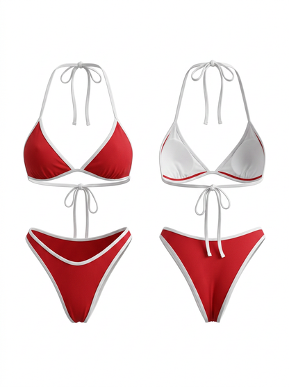 Contrast Color Stripes Bikini Set