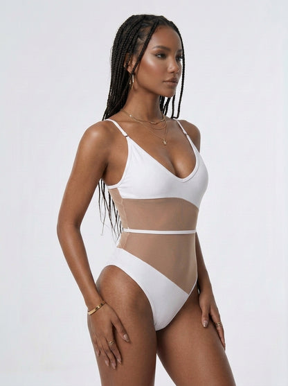 ❤Sexy Sheer Mesh Big U Collar One Piece