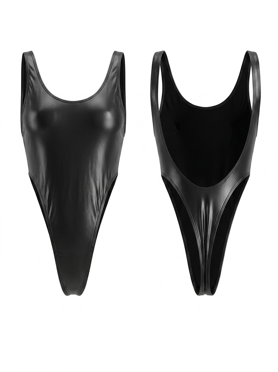 ❤Glossy Faux Leather One Piece