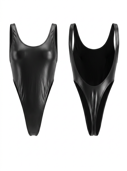 ❤Glossy Faux Leather One Piece