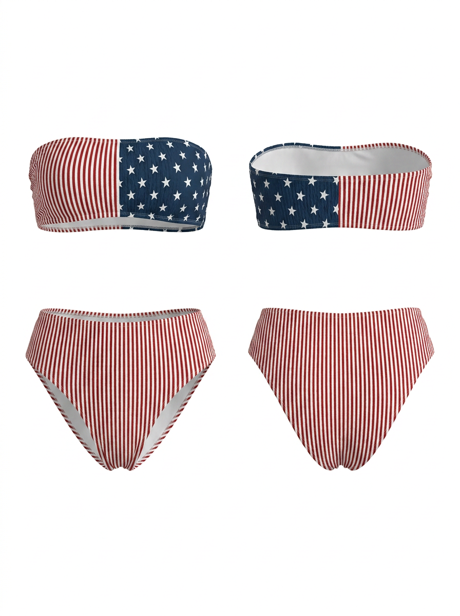 American Flag Textured Bandeau Bikini Set